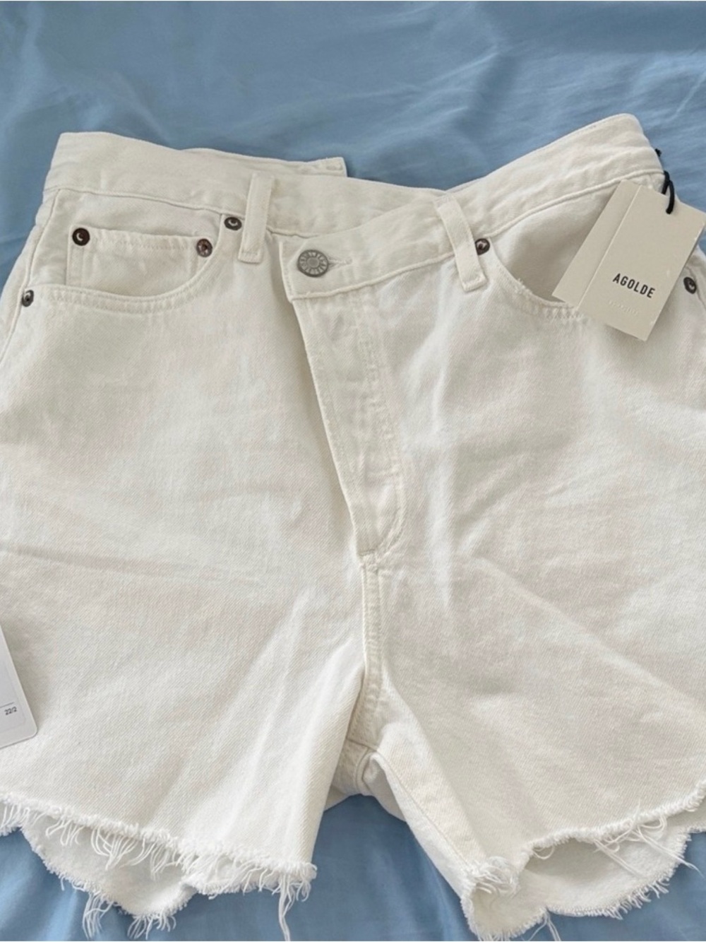 Agolde White Frayed High-Rise Denim Shorts